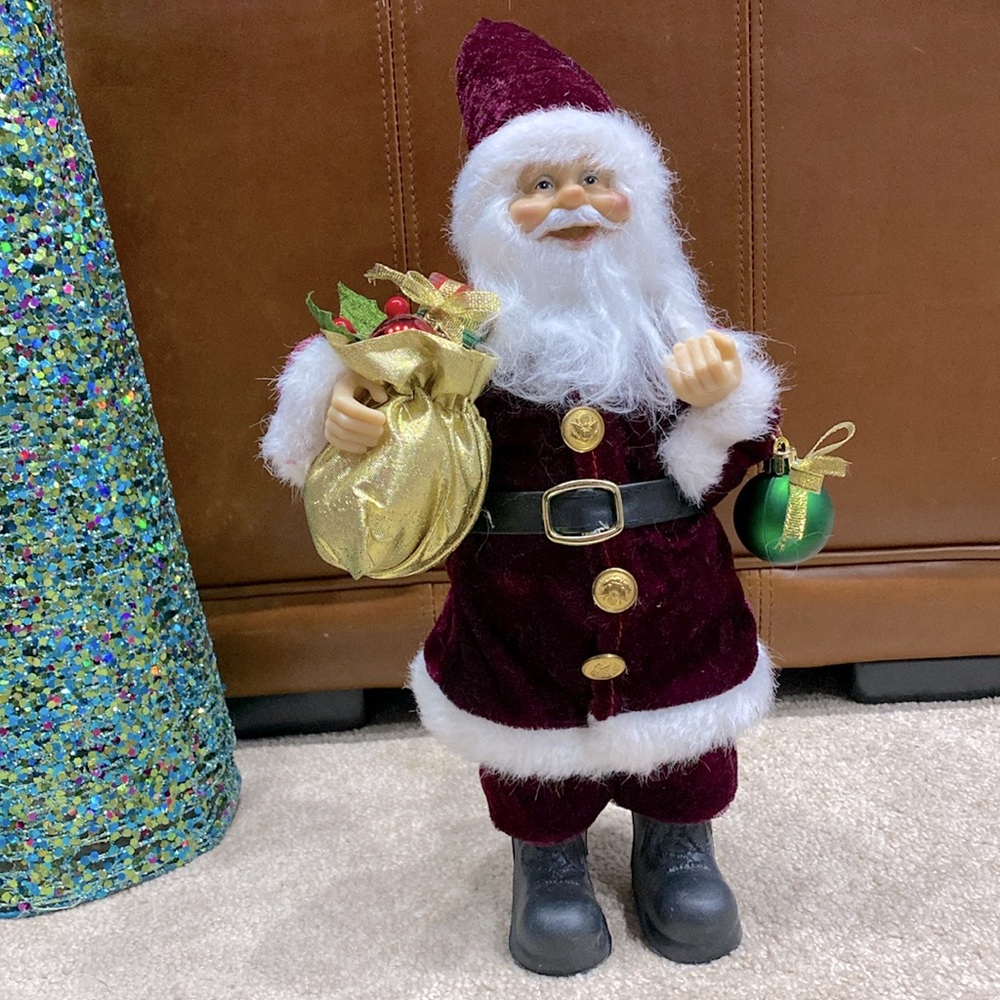 Santa - Christmas Adorable Holiday Decor Bag of Ornaments & Toys in Velour Suit